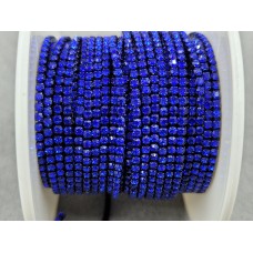 Стразовая цепь 10 ярдов ss6 (2 мм) синяя в однотонном металле А-7