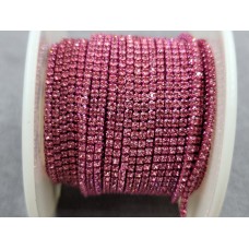Стразовая цепь ss4 (1,5 мм) розовая в однотонном металле 10 ярдов S-26 (rose)