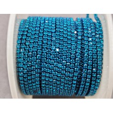 Стразовая цепь ss4 (1,5 мм) синяя бирюза в однотонном металле 10 ярдов S-8 (blue zircon)