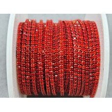 Стразовая цепь ss4 (1,5 мм) светло-красная в однотонном металле 10 ярдов S-23 (light siar)