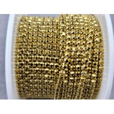 Стразовая цепь ss6 (2 мм) золото металлик  в однотонном металле  10 ярдов A-102 (metalic gold)